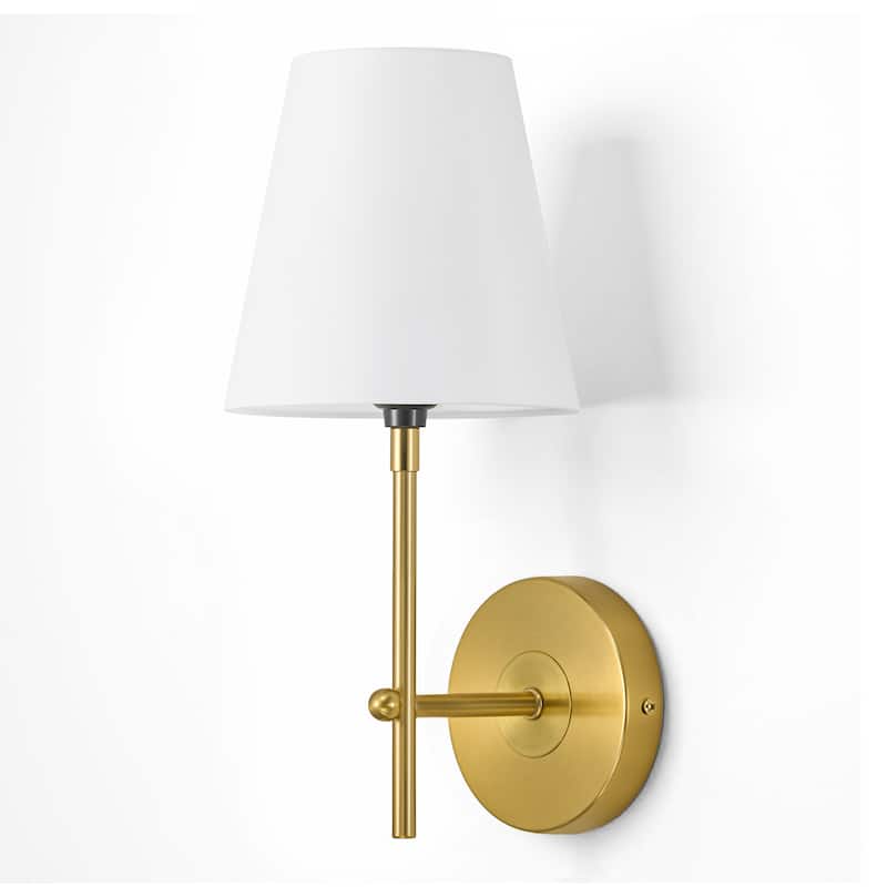 CO-Z 1-Light Plug-In/Hardwired Wall Lamp Bathroom Vanity Light with White Fabric Shade