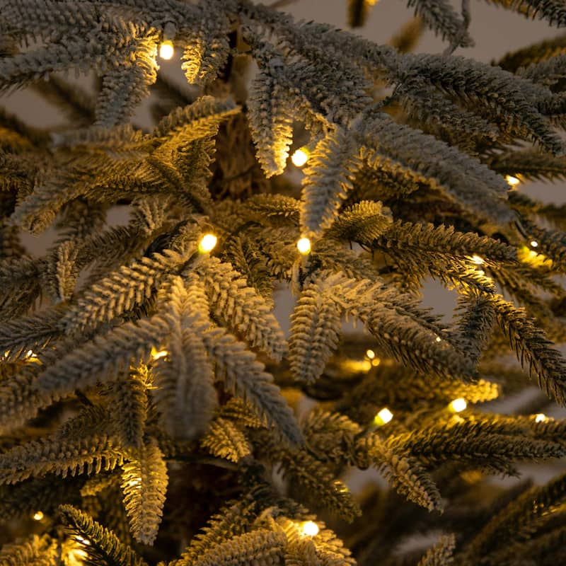 Pre-lit Medium Flocked Woodland Fir Artificial Christmas Tree - 7’ - LED Lights - 7 Foot