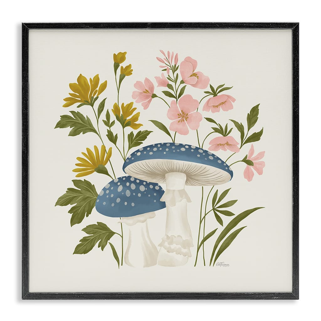 Stupell Blue Mushrooms & Wildflowers Framed Giclee Art Design By Cat Thurman Designs