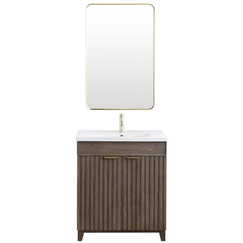 Palos Single Bath Vanity with Ceramic Basin Top and Mirror