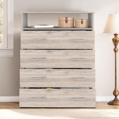 Classic Farmhouse Style Wood Storage Dresser, Wash Light Gray