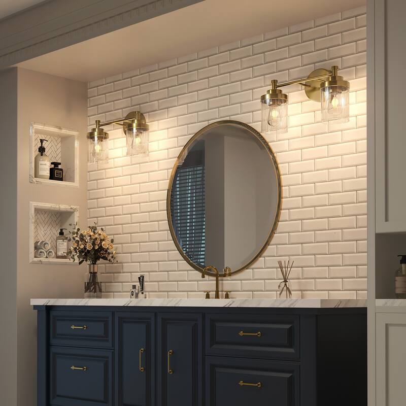 Modern Dimmable Vanity Light with Clear Ribbed Glass Shades E26 Sockets