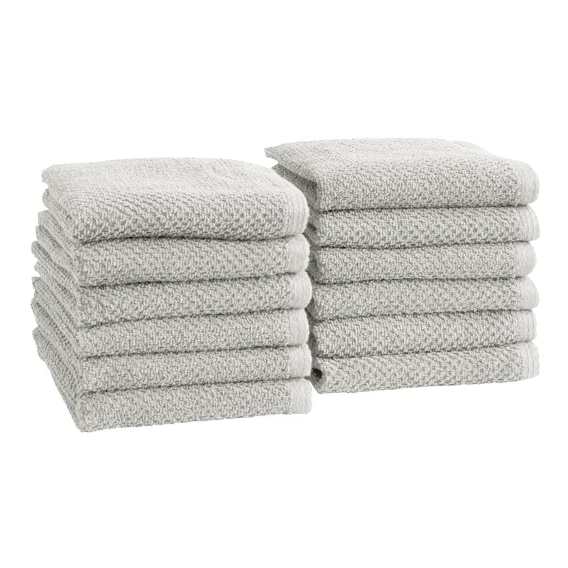 100% Cotton Acacia Collection Ultra Absorbant Popcorn Bath Towels - Washcloths (12-Pack) - Light grey