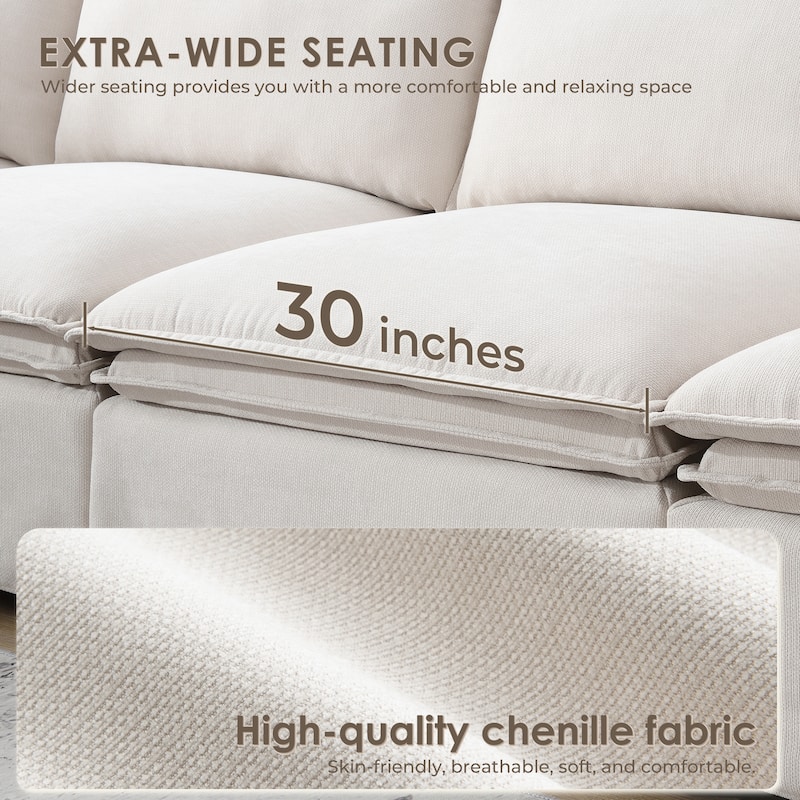 6-Seater Oversized Chenille Couch with Movable Ottoman by Harper&Bright Designs