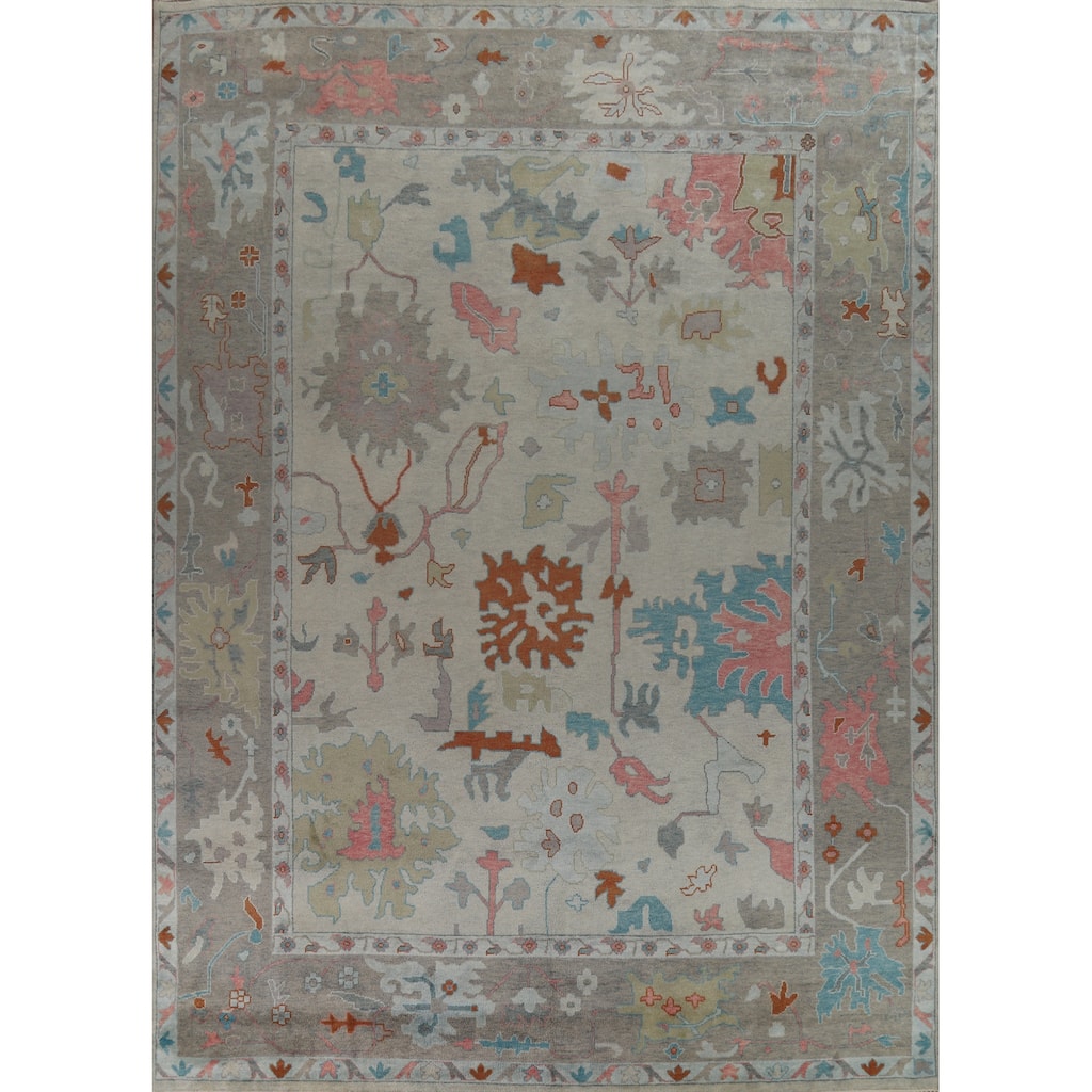 Floral Oushak Indian Large Rug Hand-Knotted Wool Carpet - 11'9" x 14'11"