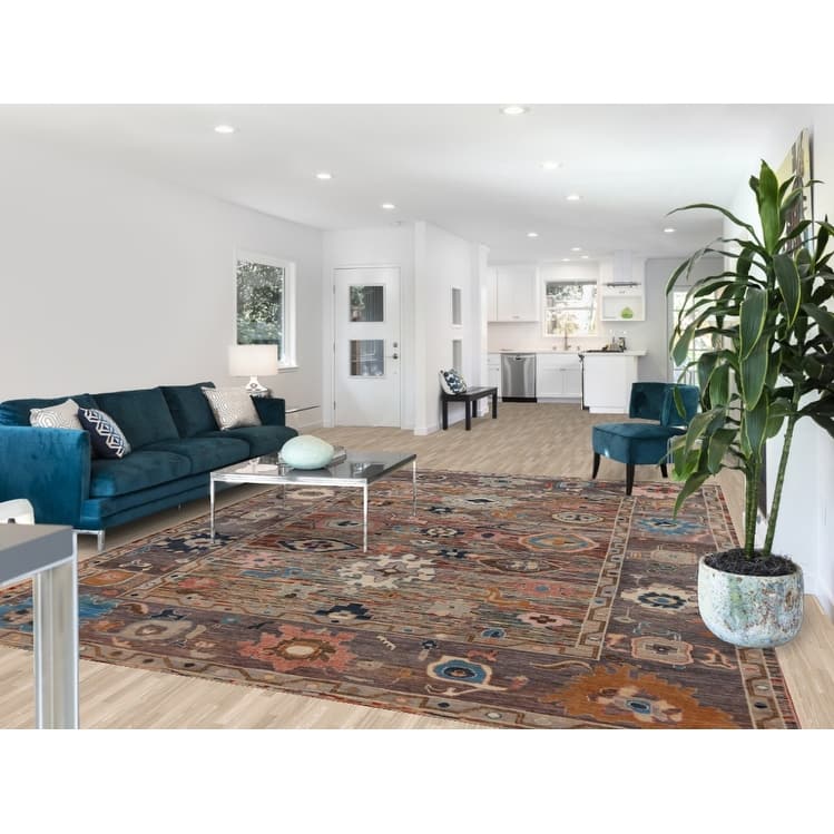Hand Knotted Oriental 100% Wool Carpet Transitional Floral Multi-Colored Oushak Area Rug - 11' 5'' X 8' 10''
