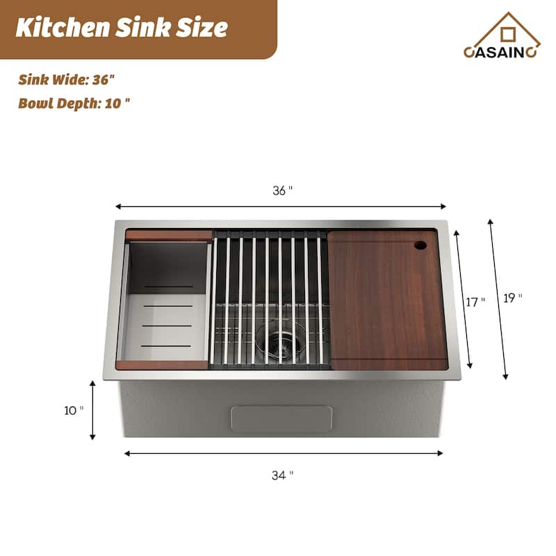 Undermount Nano Brushed Stainless Steel Workstation Kitchen Sink with Sensor-Activated Kitchen Faucet and Accessories