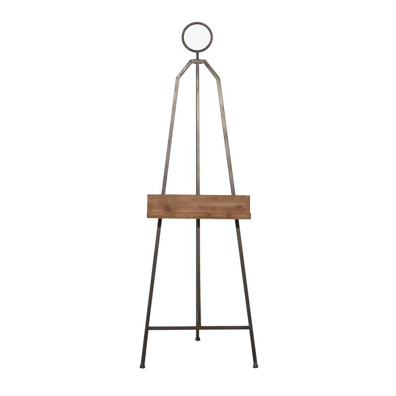 Black Metal Large Adjustable Display Easel with Chain Support and Wood Tray