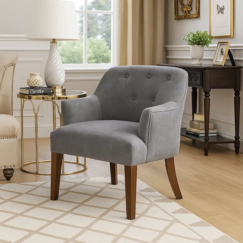 Beca Accent Armchair, Button Tufted Back, Sloped Arms, Gray Polyester