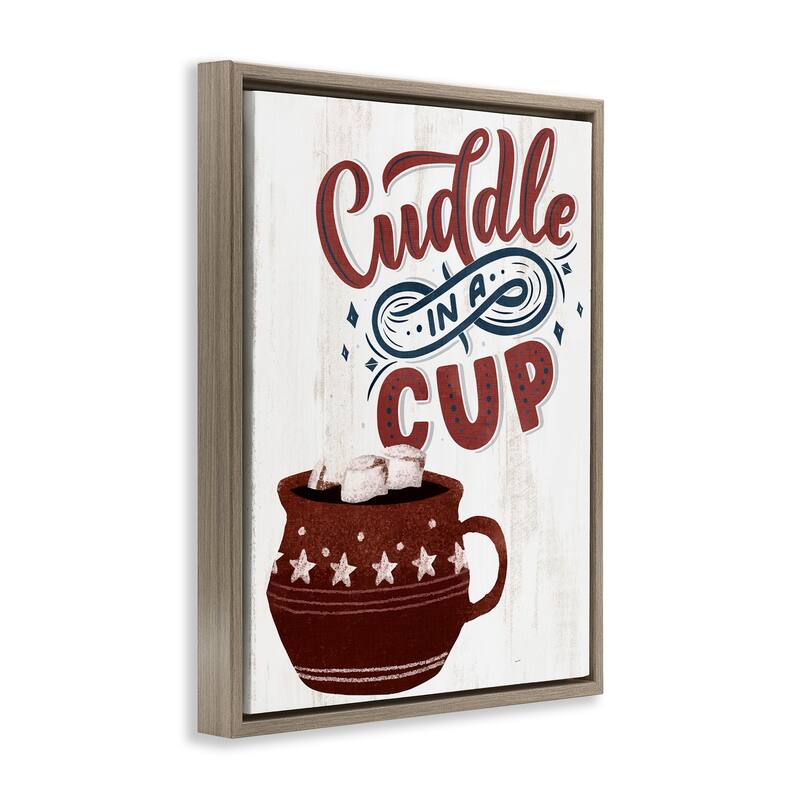 Stupell Cuddle In A Cup Cocoa Framed Floater Canvas Wall Art Design By Kim Allen