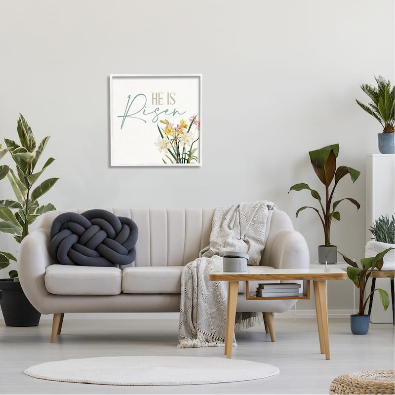Stupell He Is Risen Religious Easter Holiday Flower Blossoms Framed Wall Art, Design by Kim Allen - Beige