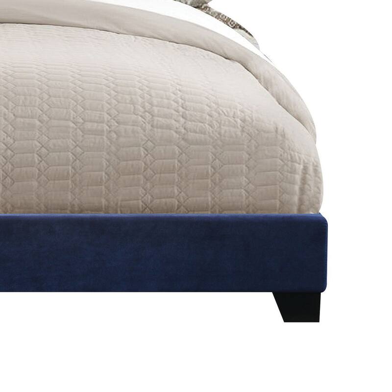 Dark Blue Eastern King Panel Bed with Nailhead Trim and Fully Padded Design