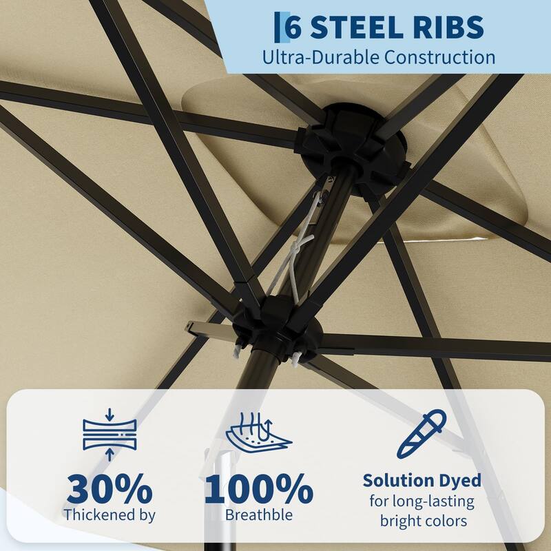 10'X6.5' Rectangular Outdoor Umbrella, with Crank & Push Button Tilt