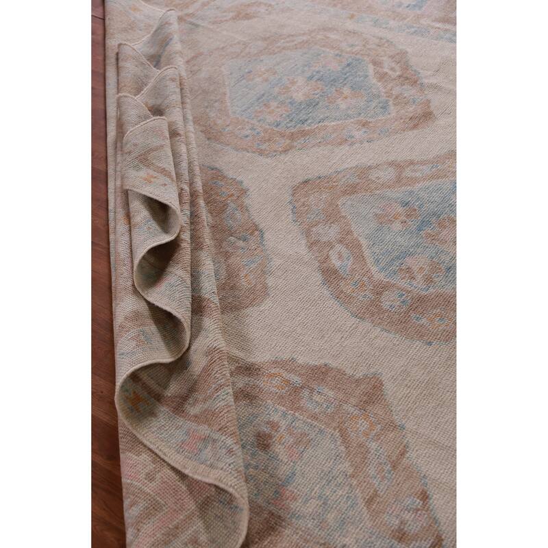 Hand Knotted Oriental 100% Wool Carpet Transitional Geometric Beige & Ivories Oushak Area Rug - 11' 10'' X 8' 6''