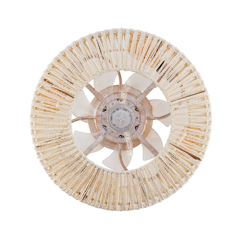 20" Rope Caged Ceiling Fans with Remote, Flush Mount Ceiling Fan with Light, Low Profile Chandelier 6 Speed DC Motor