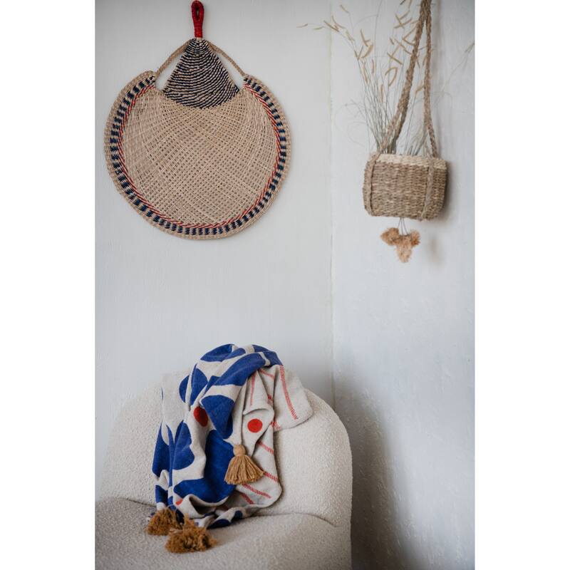 Hand-Woven Seagrass Fan/Wall Hanging, Natural and Multicolor