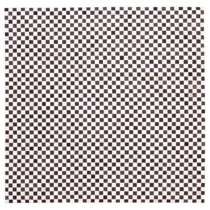 ECARPETGALLERY Handmade Cowhide Patchwork Black, Cream Leather Rug - 6'0 x 6'0