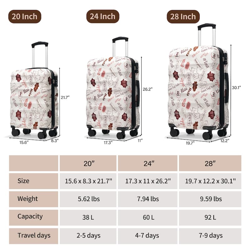 3-Piece, 20, 24, 28-Inch Modern Hard-Shell Luggage Expandable Luggage with Spinner Wheels and TSA Lock, for Boarding Travel