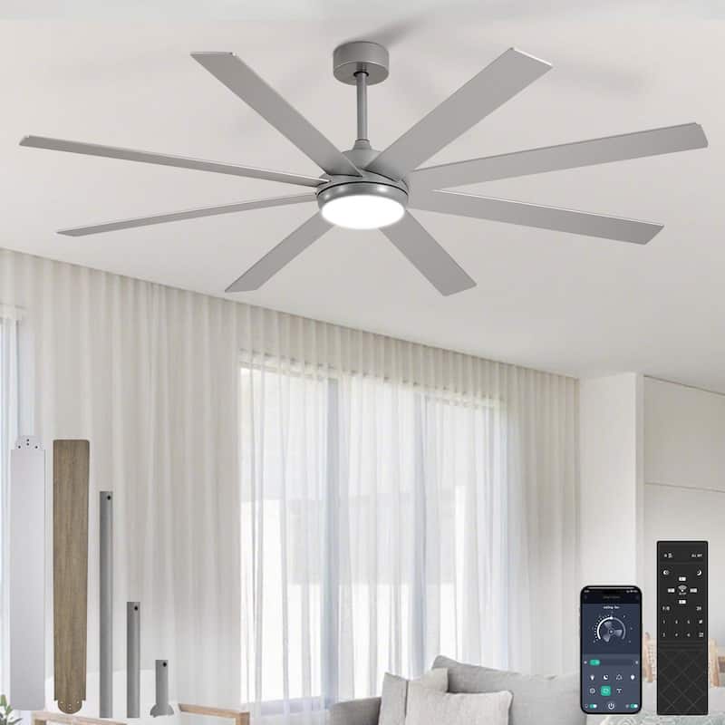 Large Ceiling Fan with Light - 8-Blade, Remote App Control, Dimmable 3CCT, Quiet DC Motor​, 66/72 Inches