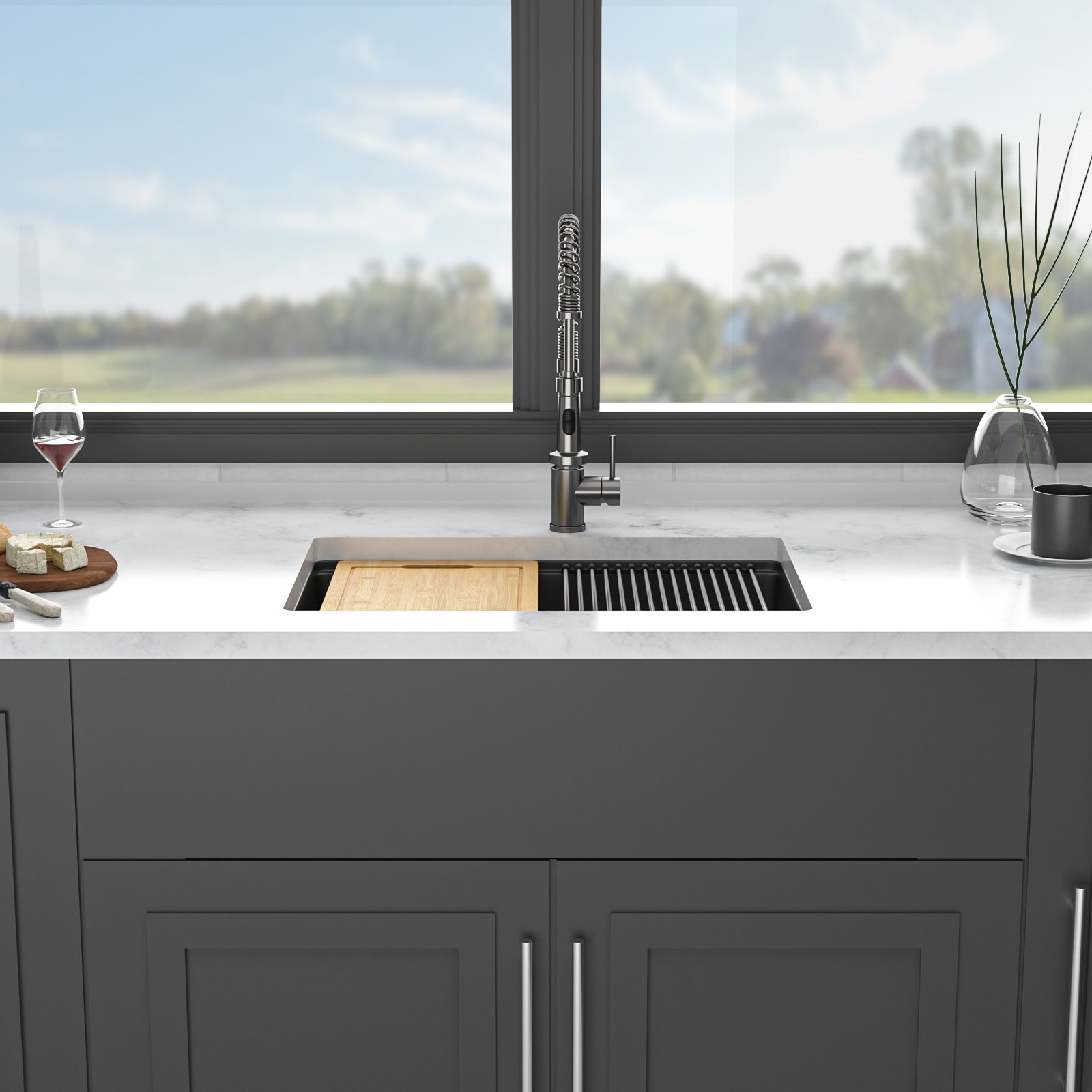 28" Undermount Single Bowl Quartz Kitchen Sink - 28'' x 19'' x 9.65''