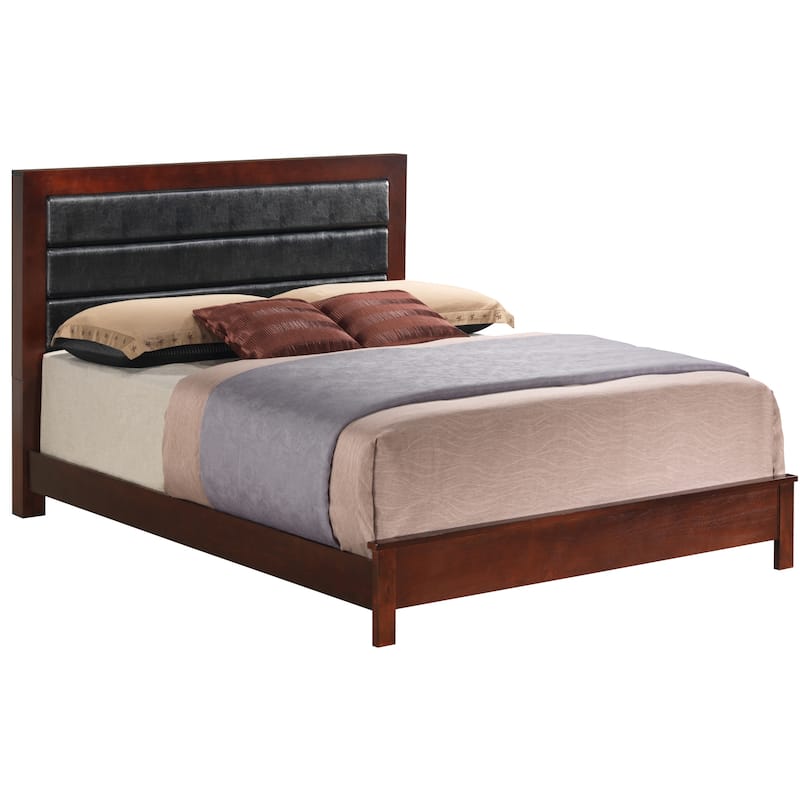 Roomfitters Upholstered Platform Bed Frame with Horizontal Channel Padded Headboard, No Box Spring Needed