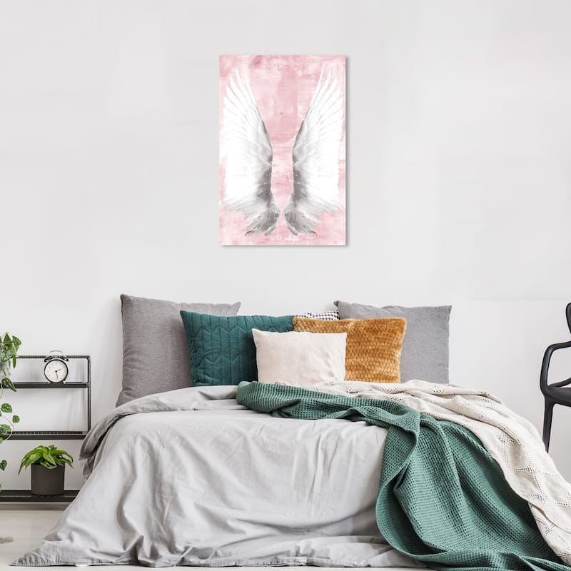 Wynwood Studio Canvas Fashion and Glam Dreaming Wings Pink White and Light Pink Glam Wall Art Canvas Print - 36 x 24