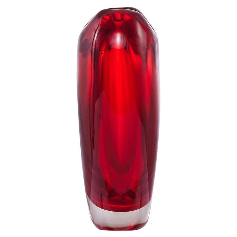 Luxury Lane Hand Blown Red Love Heart Shaped Sommerso Art Glass Vase 7-10 inch tall