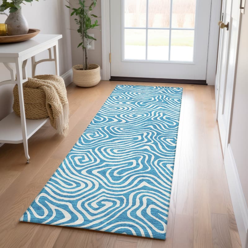Machine Washable Indoor/ Outdoor Modern Trance Chantille Rug - Teal - 2'3" x 7'6"
