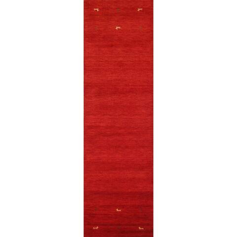 Red Gabbeh Indian Runner Rug Handmade Tribal Wool Carpet - 2'11" x 13'1"