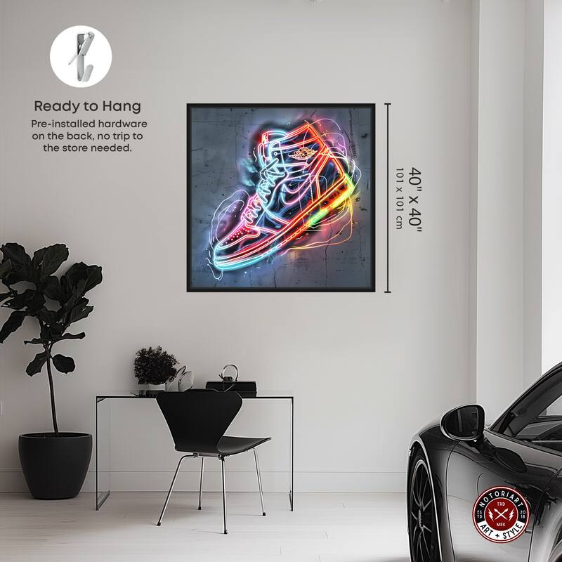 Notoriart Colorful Light Up Neon Sneaker Framed Sneaker 1 Piece Canvas Wall Art