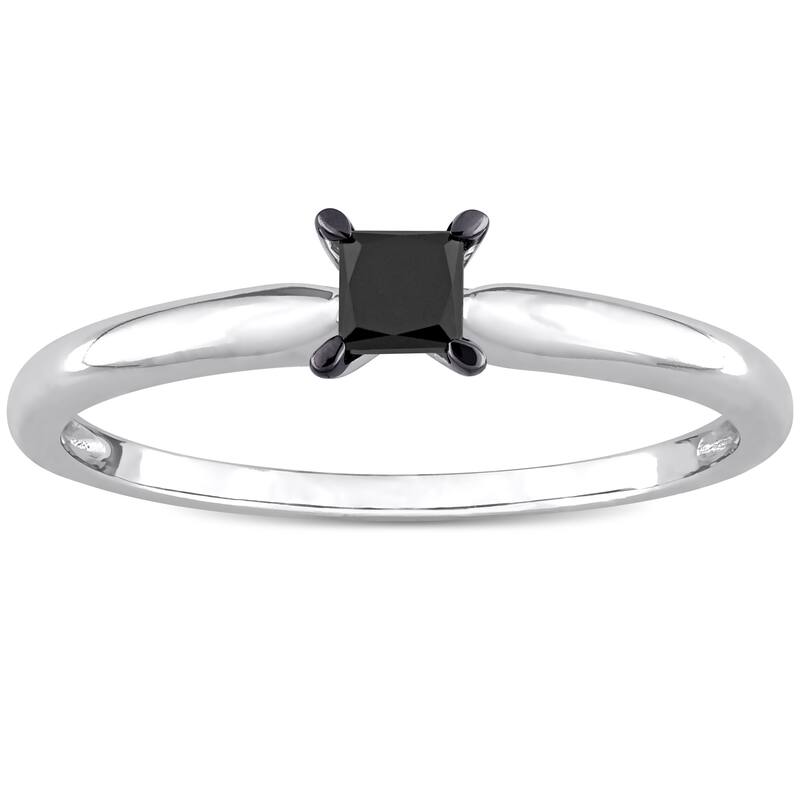 Miadora 1/4ct TDW Princess-cut Black Diamond Solitaire Engagement Ring in 14k White Gold