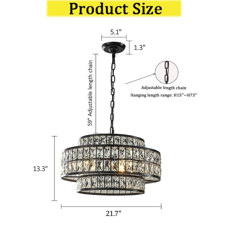 CraftHome Modern Crystal Chandelier Matte Black Finish Drum Pendant Light for Small Spaces Dining Room Entryway