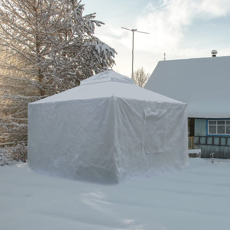 Domi 8' x 8' Universal Winter Gazebo Cover, All Season Waterproof Enclosed Cover with Sidewalls & Ventilated Mesh Windows, White