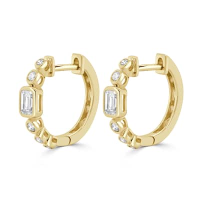 Joelle Collection 14K Yellow Gold Round And Emerald Cut Diamond Earrings