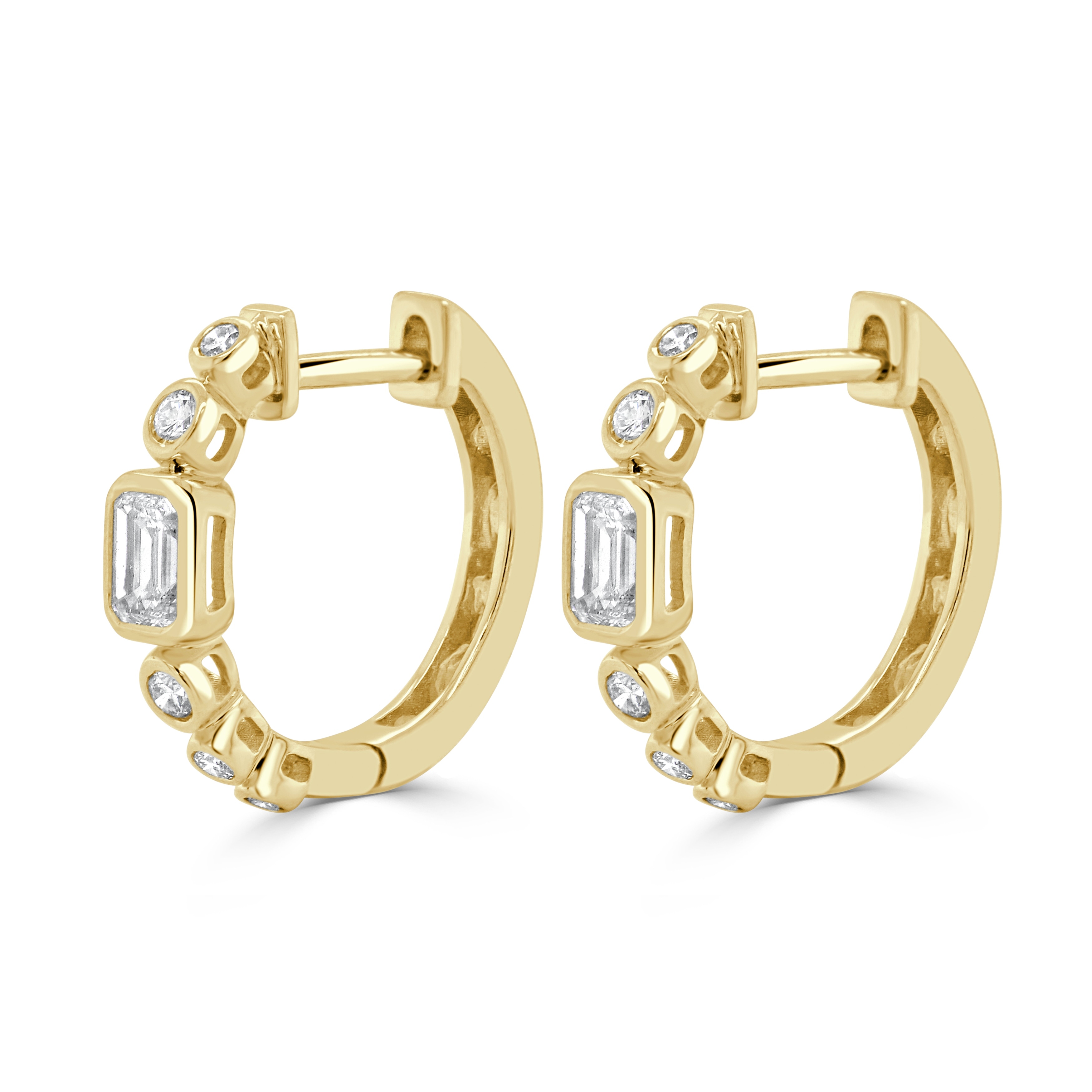 Joelle Collection 14K Yellow Gold Round And Emerald Cut Diamond Earrings