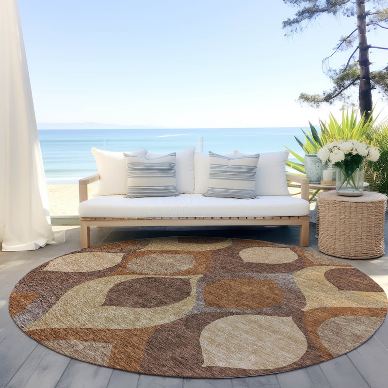 Machine Washable Indoor/ Outdoor Chantille Contemporary Geo Rug - Copper - 8' x 8'