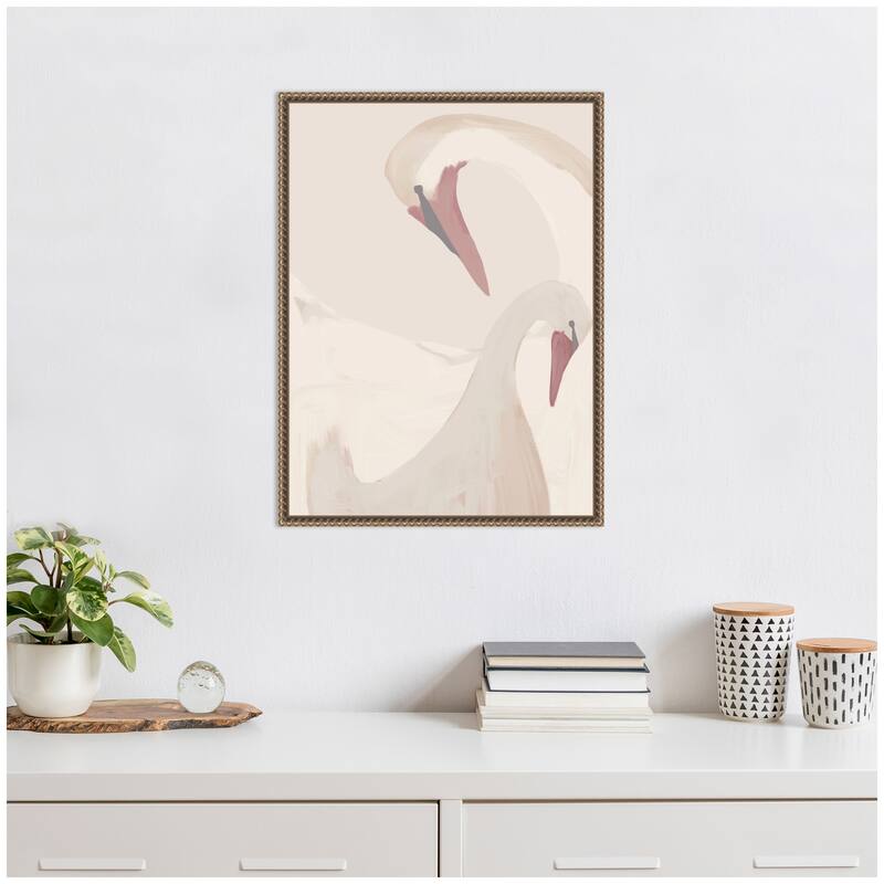 Kate and Laurel Swans Swimming by Alicia Abla Framed Canvas Wall Art Print