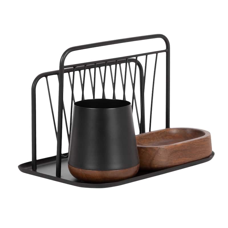 Kate and Laurel Koni File Folder 3 Piece Organization Set - 3 Piece - Painted - Black/Walnut Brown