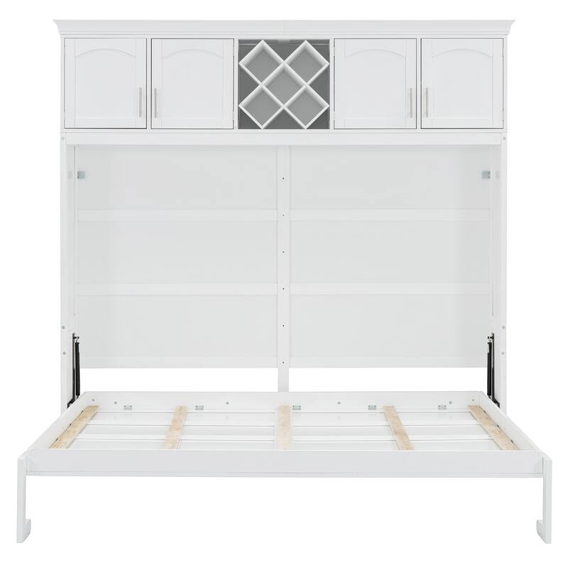 Queen Size Murphy Bed - Space-Saving Wall Bed Cabinet with Dual-Piston Mechanism, No Box Spring Needed