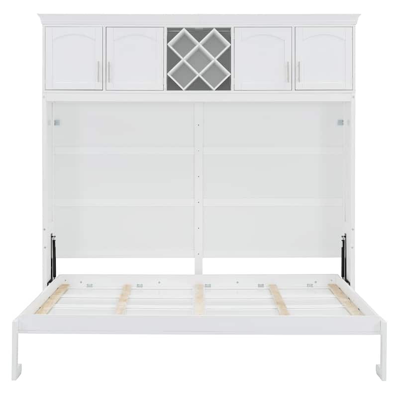 Queen Size Murphy Bed Wall Bed with Top Cabinets & Wine Rack