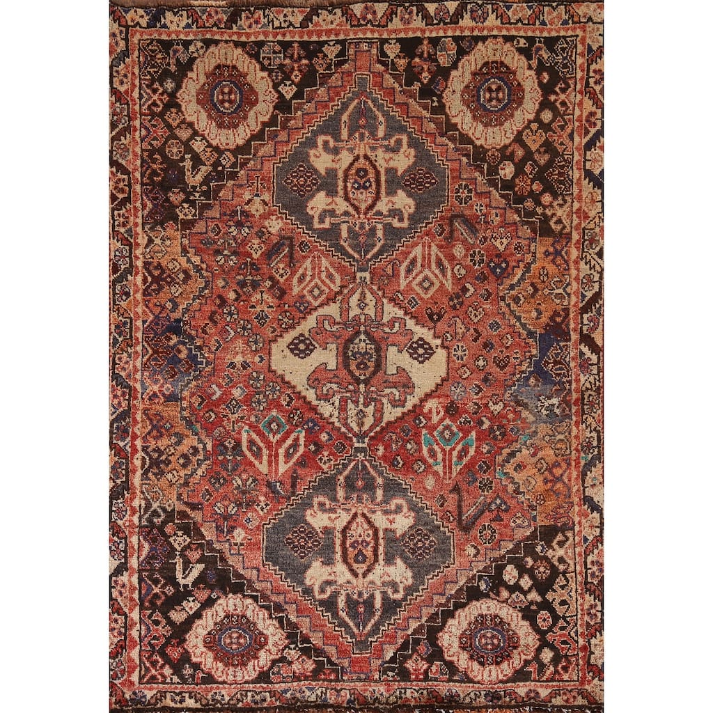Tribal Shiraz Persian Vintage Area Rug Handmade Wool Carpet - 3'9"x 5'6"