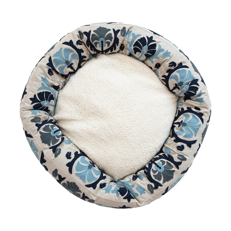 Cotton and Sherpa Pet Bed with Floral Design