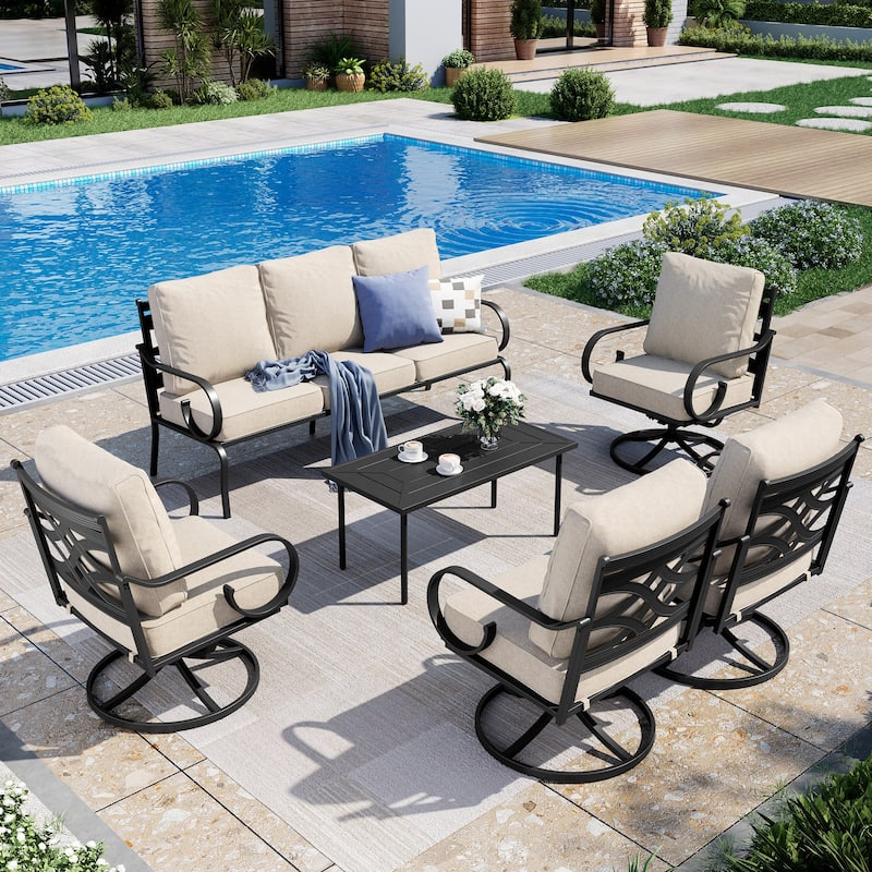 MAISON ARTS 5/7-Seat Patio Conversation Set with 3-Seat Sofa, 2/4 Single Chairs, 2-Seat Sofa and 1 Coffee Table - Set 2 - 6-Piece
