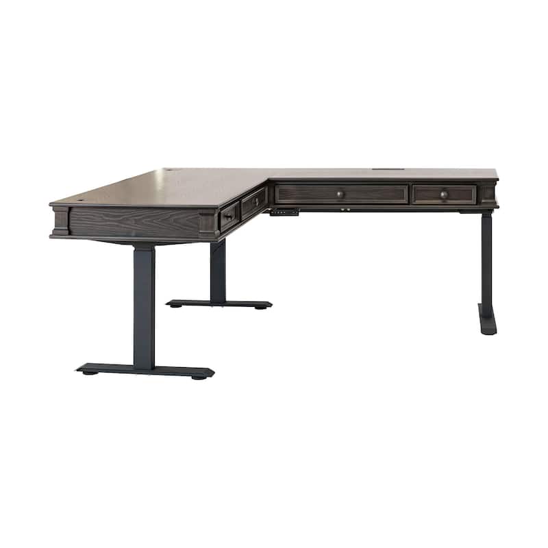 Traditional Electric Sit/Stand L-Desk and Return, Height Adjustable Table, Dark Brown