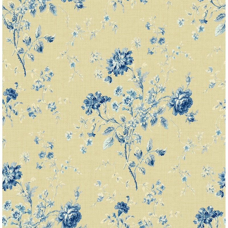 Seabrook Designs Flower Bunch Unpasted Wallpaper - 20.5 in. W x 33 ft. L - Soft Gold & Blue