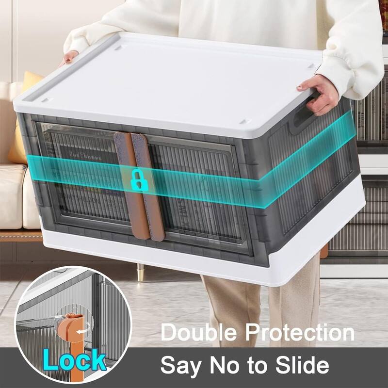 Folding Storage Box, Plastic Storage Bins with Open Front Door - 12.2"D x 19.7"W x 47.2"H