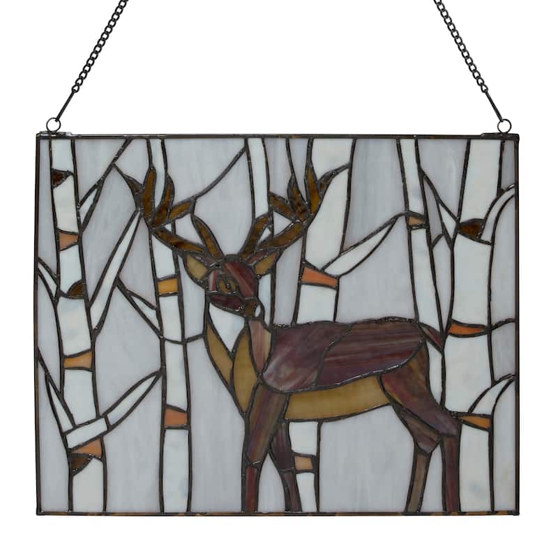 River of Goods Woodland Stag River of Goods Brown and Amber Stained Glass Window Panel - 14" x 0.25" x 11"