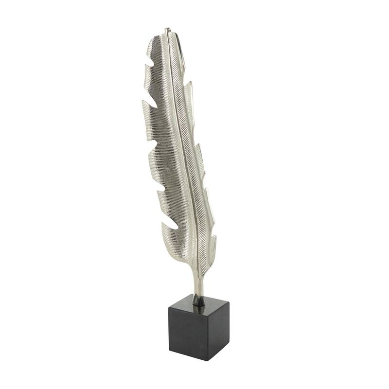 Aluminum Metal Bird Feather Decorative Sculpture with Black Marble Base - Silver or Gold - CosmoLiving by Cosmopolitan