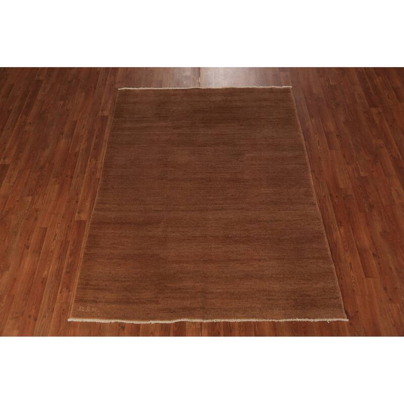 Brown Gabbeh Modern Area Rug Hand-Knotted Wool Carpet - 4'11" x 6'6"