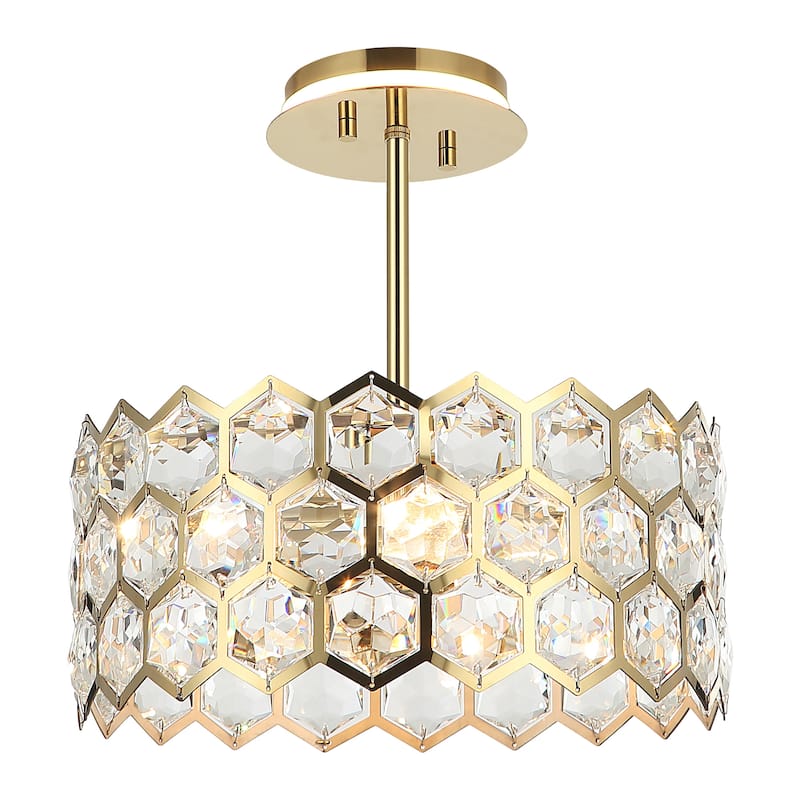 Modern Gold 3-Light Crystal Drum Pendant Ceiling Light for Dining Room